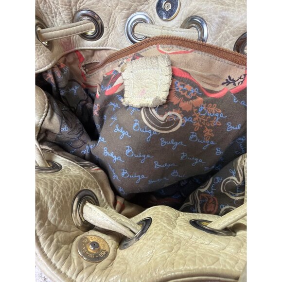 Vintage Bulga White Leather Studded Fringe Handbag With Shoulder Strap - Picture 4 of 10